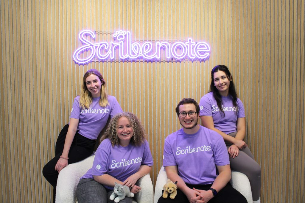 The Scribenote founding team. Left to right: Emily Merry, Dr. Katie Gallagher, Ryan Gallagher, Alina Pavel